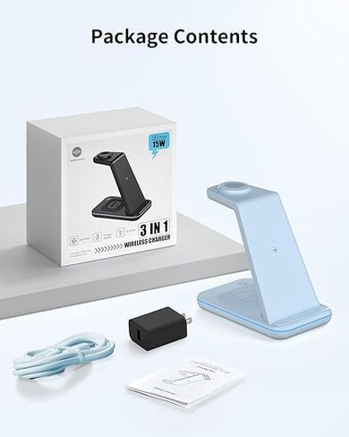 JoyGeek Wireless Charging Station, Wireless Charging Stand, 3 in 1 Charging Station for Apple iPhone 15/14/13/12/11/SE/X/8 Series, iWatch 8/SE/7/6/5/4/3, AirPods Pro 2/Pro/3/2, Woodgrain Color in Saudi Arabia