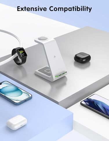JoyGeek Wireless Charging Station, Wireless Charging Stand, 3 in 1 Charging Station for Apple iPhone 15/14/13/12/11/SE/X/8 Series, iWatch 8/SE/7/6/5/4/3, AirPods Pro 2/Pro/3/2, Woodgrain Color in Saudi Arabia