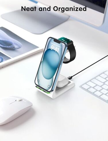 JoyGeek Wireless Charging Station, Wireless Charging Stand, 3 in 1 Charging Station for Apple iPhone 15/14/13/12/11/SE/X/8 Series, iWatch 8/SE/7/6/5/4/3, AirPods Pro 2/Pro/3/2, Woodgrain Color in Saudi Arabia