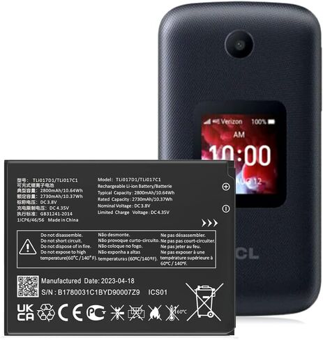 بطارية SHENMZ TLi017D1، بطارية ليثيوم بوليمر بديلة مطورة [2800 مللي أمبير في الساعة] عالية السعة قابلة للتطبيق على TCL Flip Pro VZW-TCL-4056W TLi017D1/TLi017C1 in Kuwait