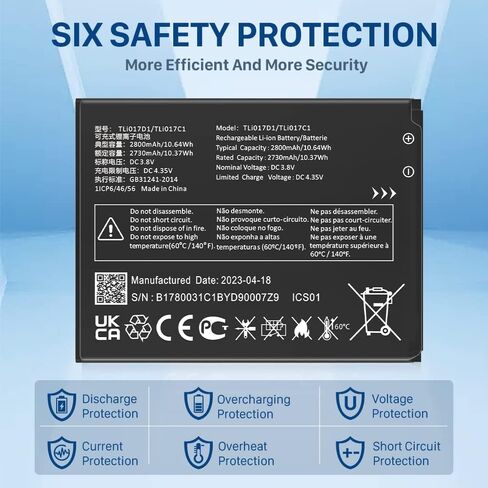 بطارية SHENMZ TLi017D1، بطارية ليثيوم بوليمر بديلة مطورة [2800 مللي أمبير في الساعة] عالية السعة قابلة للتطبيق على TCL Flip Pro VZW-TCL-4056W TLi017D1/TLi017C1 in Kuwait