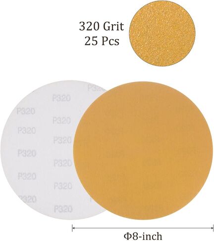 25pcs No Hole Sanding Discs- [ 8 Inch 40 Grit ] Round Hook and Loop Grip Sanding Pads Sheet Sandpaper for Automotive Woodworking Metal Polishing Use| Gold, Aluminum Oxide in Saudi Arabia