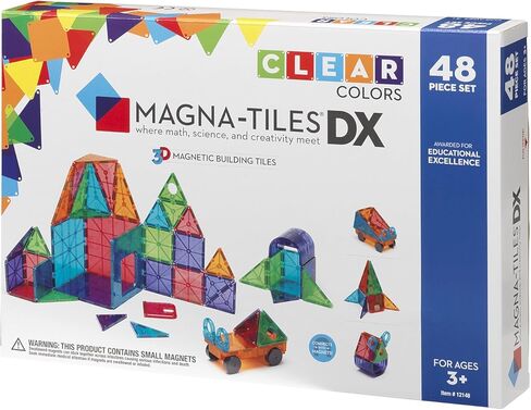 MAGNA-TILES DX مجموعة بناء مغناطيسية مكونة من 48 قطعة، العلامة التجارية الأصلية للبناء المغناطيسي in Kuwait