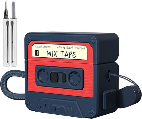 Compatible with Airpods 3rd Generation Case, Soft Silicone Cassette Tape Air Pods 3 Case Full Shock-Absorbing Protection with Lanyard & Cleaner Pen, Bule in Saudi Arabia