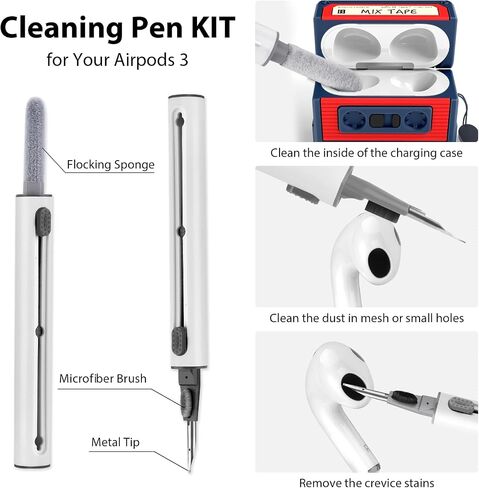 Compatible with Airpods 3rd Generation Case, Soft Silicone Cassette Tape Air Pods 3 Case Full Shock-Absorbing Protection with Lanyard & Cleaner Pen, Bule in Saudi Arabia