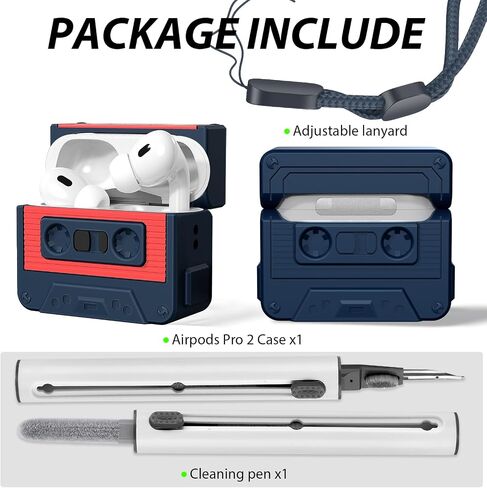 Compatible with Airpods 3rd Generation Case, Soft Silicone Cassette Tape Air Pods 3 Case Full Shock-Absorbing Protection with Lanyard & Cleaner Pen, Bule in Saudi Arabia