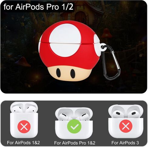 حافظة فطر لطيفة لـ AirPods Pro (الجيل الثاني/الأول) - حافظة سيليكون كرتونية مضحكة ثلاثية الأبعاد من السيليكون لحافظة AirPods Pro 5 في 1 مجموعة قلم تنظيف وحزام معصم للنساء والرجال هدية رؤوس فطر حمراء in Saudi Arabia