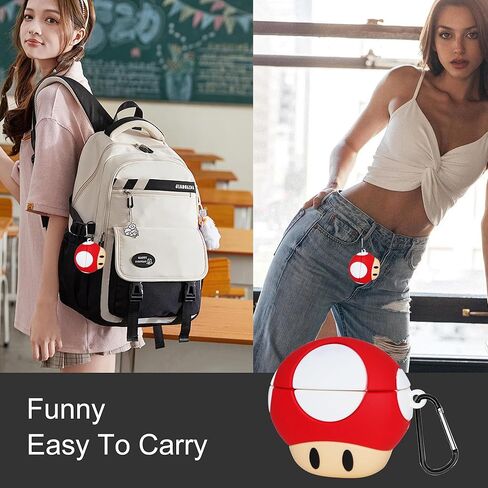 حافظة فطر لطيفة لـ AirPods Pro (الجيل الثاني/الأول) - حافظة سيليكون كرتونية مضحكة ثلاثية الأبعاد من السيليكون لحافظة AirPods Pro 5 في 1 مجموعة قلم تنظيف وحزام معصم للنساء والرجال هدية رؤوس فطر حمراء in Saudi Arabia