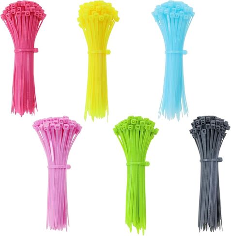 Mini Skater 4 Inch 600Pcs Light Colored Zip Ties Multi-Purpose Self-Locking Nylon Cable Ties for Office Workshop (Silver, Pink, Rose Red, Light Blue, Fluorescent Green, Yellow) in Saudi Arabia
