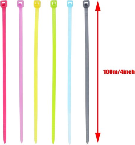 Mini Skater 4 Inch 600Pcs Light Colored Zip Ties Multi-Purpose Self-Locking Nylon Cable Ties for Office Workshop (Silver, Pink, Rose Red, Light Blue, Fluorescent Green, Yellow) in Saudi Arabia