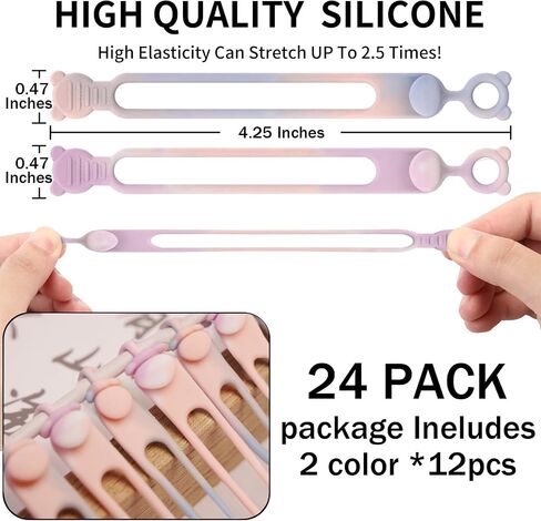 24pcs Reusable Silicone Cord Ties,Cable Management Ties,Essentials Travel Cord Organizer,Multipurpose Elastic Cord Organizers,Zip Ties For Bags、Bread、Bundling And Fastening Cable Cords Wires(Gradient) in Saudi Arabia