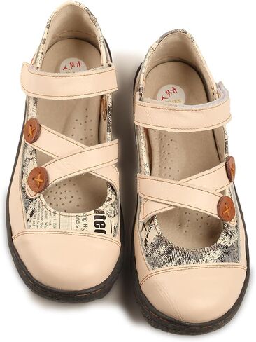 TMA EYES Button Criss Cross Strap Leather Women Flat Shoes in Saudi Arabia