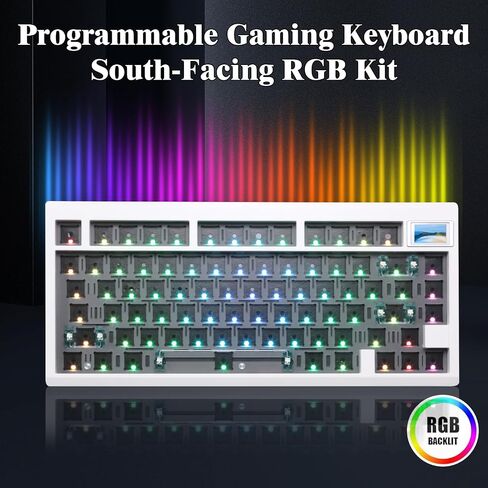 GMK81 75% Keyboard Kit,Hot Swap Bluetooth/2.4G Wireless/Type-C Tri-Mode RGB Mechanical Keyboard with TFT-LCD Screen PCB Gasket VIA Programmable Customized Barebones TKL Gaming DIY Kit (White) in Saudi Arabia