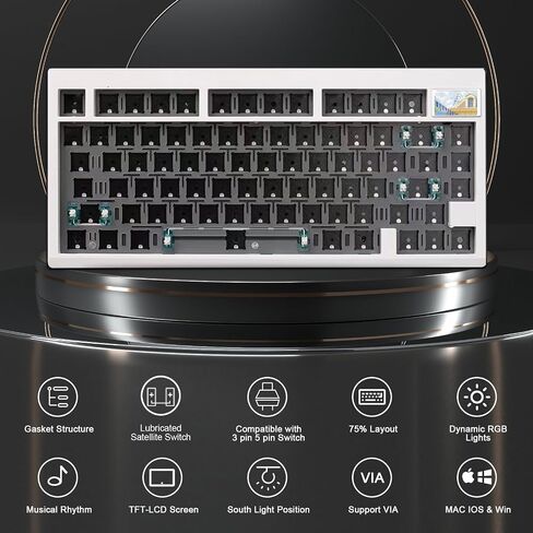 GMK81 75% Keyboard Kit,Hot Swap Bluetooth/2.4G Wireless/Type-C Tri-Mode RGB Mechanical Keyboard with TFT-LCD Screen PCB Gasket VIA Programmable Customized Barebones TKL Gaming DIY Kit (White) in Saudi Arabia