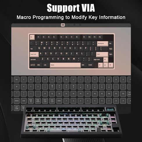 GMK81 75% Keyboard Kit,Hot Swap Bluetooth/2.4G Wireless/Type-C Tri-Mode RGB Mechanical Keyboard with TFT-LCD Screen PCB Gasket VIA Programmable Customized Barebones TKL Gaming DIY Kit (White) in Saudi Arabia