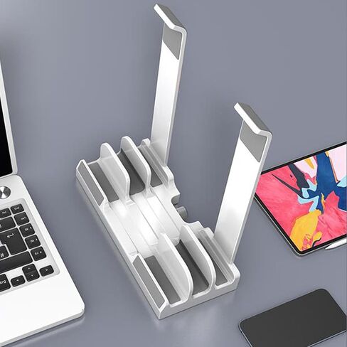 Vertical Laptop Stand for Desk, Dual Slots, Plastic, Adjustable, Space Saving 3-in-1 Design, Supports MacBook, Chromebook, Surface, Dell (Black) in Saudi Arabia