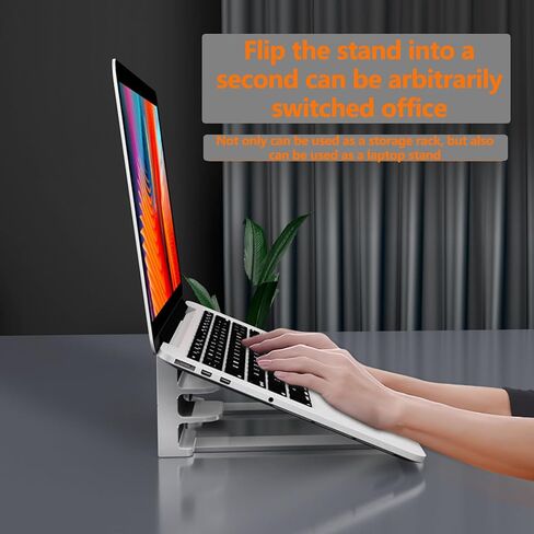 Vertical Laptop Stand for Desk, Dual Slots, Plastic, Adjustable, Space Saving 3-in-1 Design, Supports MacBook, Chromebook, Surface, Dell (Black) in Saudi Arabia