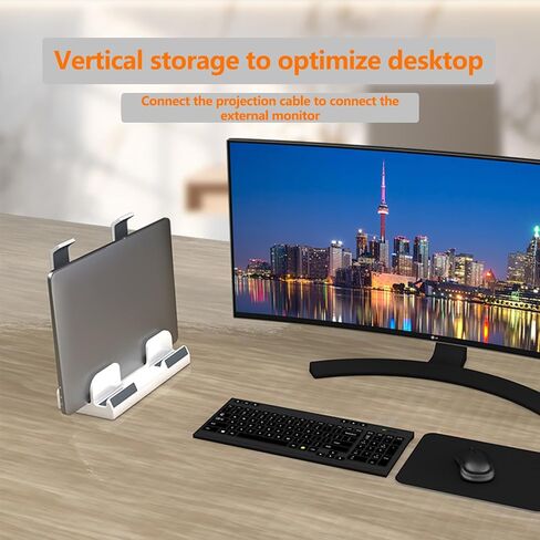 Vertical Laptop Stand for Desk, Dual Slots, Plastic, Adjustable, Space Saving 3-in-1 Design, Supports MacBook, Chromebook, Surface, Dell (Black) in Saudi Arabia