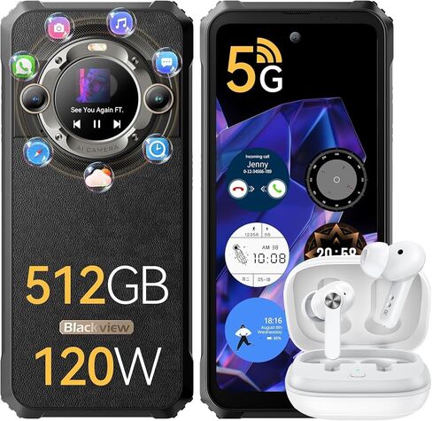 Blackview BL9000 5G هاتف ذكي متين 24 جيجابايت + 512 جيجابايت، 6.78 بوصة 2.4 كيلو 120 هرتز هاتف متين + شاشة خلفية 1.32 بوصة، شحن 120 وات/8800 مللي أمبير، كاميرا مزدوجة 50 ميجابكسل، شريحة 5G الأبعاد 8020، أندرويد 13، بصمة الإصبع/معرف الوجه/NFC in Kuwait