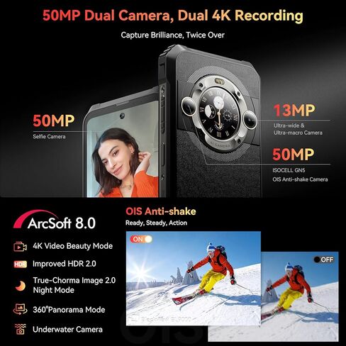 Blackview BL9000 5G هاتف ذكي متين 24 جيجابايت + 512 جيجابايت، 6.78 بوصة 2.4 كيلو 120 هرتز هاتف متين + شاشة خلفية 1.32 بوصة، شحن 120 وات/8800 مللي أمبير، كاميرا مزدوجة 50 ميجابكسل، شريحة 5G الأبعاد 8020، أندرويد 13، بصمة الإصبع/معرف الوجه/NFC in Kuwait