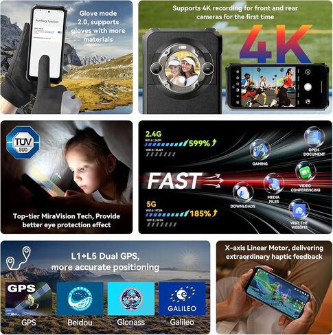 Blackview BL9000 5G هاتف ذكي متين 24 جيجابايت + 512 جيجابايت، 6.78 بوصة 2.4 كيلو 120 هرتز هاتف متين + شاشة خلفية 1.32 بوصة، شحن 120 وات/8800 مللي أمبير، كاميرا مزدوجة 50 ميجابكسل، شريحة 5G الأبعاد 8020، أندرويد 13، بصمة الإصبع/معرف الوجه/NFC in Kuwait