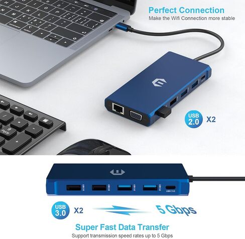 موزع USB C 12 منفذًا - محول HOPDAY متعدد المنافذ مع HDMI وVGA وEthernet و100W PD و4 USB وقارئ بطاقات SD/TF وموزع USB C متعدد المنافذ لأجهزة الكمبيوتر المحمول وأجهزة النوع C in Saudi Arabia