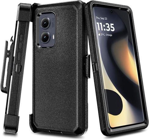 مصمم لجراب Motorola Edge 2024 [تم اختبار السقوط بدرجة عسكرية بطول 16FT] حافظة بمشبك حزام، حماية كاملة للجسم، حماية شديدة التحمل 3 طبقات حافظة متينة هجينة مقاومة للصدمات (أسود) in Kuwait