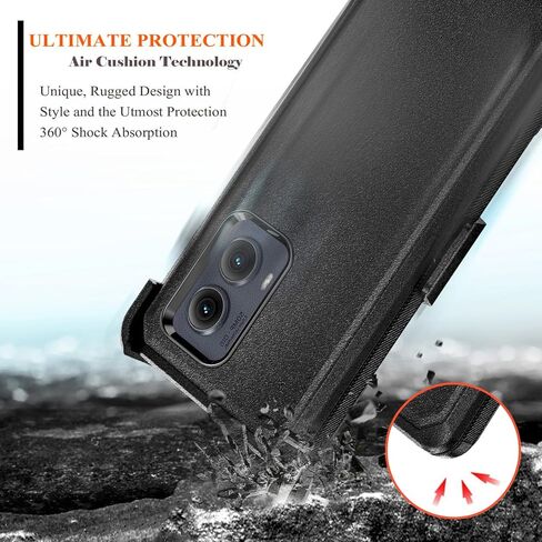 مصمم لجراب Motorola Edge 2024 [تم اختبار السقوط بدرجة عسكرية بطول 16FT] حافظة بمشبك حزام، حماية كاملة للجسم، حماية شديدة التحمل 3 طبقات حافظة متينة هجينة مقاومة للصدمات (أسود) in Kuwait