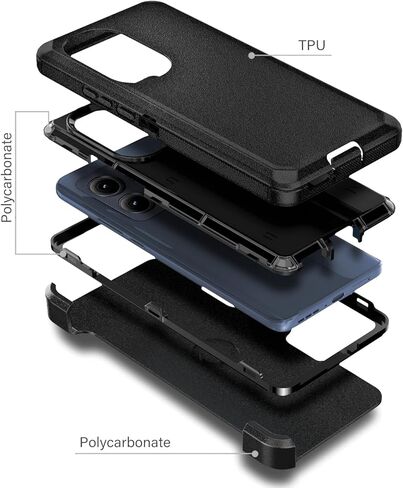 مصمم لجراب Motorola Edge 2024 [تم اختبار السقوط بدرجة عسكرية بطول 16FT] حافظة بمشبك حزام، حماية كاملة للجسم، حماية شديدة التحمل 3 طبقات حافظة متينة هجينة مقاومة للصدمات (أسود) in Kuwait