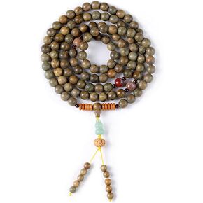 8mm Natural Sandalwood 108 Mala Bracelet for Women with a Jade Wu Lou Buddhist Necklace Prayer Beads