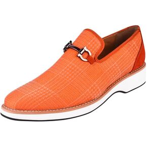 LIBERTYZENO Mens Tuxedo Canvas Textile and Suede Leather Noble Loafers and Slip On Shoes Megaball Orange 10.5