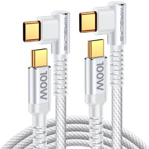 MRGLAS 240W USB C Cable Right Angle (2-Pack,6.6ft), Never Rupture USBC to USBC Cable Fast Charge [Military Grade Braided] Type C Cord for iPhone 15,Samsung Galaxy S24,MacBook Pro 2020,iPad Pro,Pixel