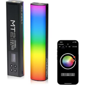 FEELWORLD MT2 Handheld Light Wand,360° RGB LED Video Light for Photography,3000mAh Rechargeable Mini Light Stick for Video Shooting Professional Tube Lights with Magnetic