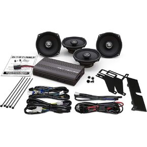 Hogtunes REV 450U KIT-AA مع مضخم صوت 200 وات RMS 4 قنوات، مكبرات صوت أمامية وخلفية 5.25 بوصة (4 عبوات)، تناسب دراجات هارلي ديفيدسون 1998-2013