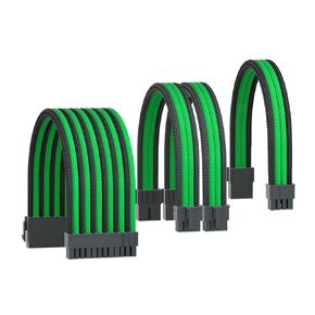 PSU Cable Extension Cable 18AWG ATX 24Pin/EPS 8 Pin/2xPCI-E 8Pin with Cabble Combs（Black/Green）