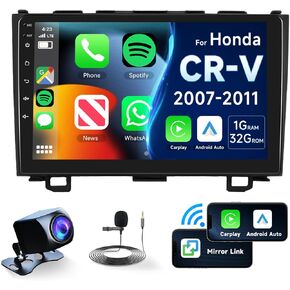 for Honda CRV 2007-2011 Android Car Radio Stereo, Wireless Apple Carplay Android Auto 9" Touch Screen Bluetooth Car Audio Receiver Support GPS Navigation WiFi Backup Camera FM/RDS HiFi SWC