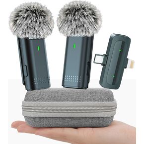 EZColoris 2 Pack Wireless Microphone for iPhone USB C Lav Mic for iPhone 15 Android Phone Video Recording Noise Cancelling Lapel Lavalier Microphone Live Stream Podcast
