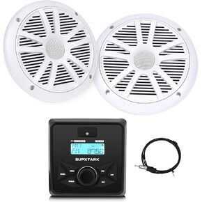Waterproof Boat Bluetooth Receiver AM FM Radio with 2pcs White Speakers