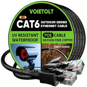 Cat 6 Outdoor Ethernet Cable 60 ft, 10Gbps 550MHz Pure Copper Network Internet Cable Direct Burial Waterproof UV LLDPE Jacket, LAN Cable Patch Cord with 20 Ties, UTP Support POE for PC