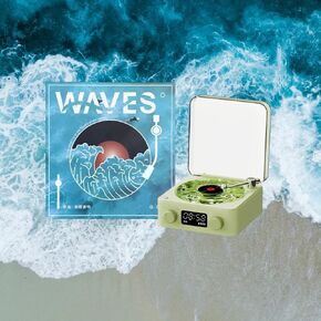 2024 Vintage Vinyl Bluetooth Speaker - The Waves Portable Vinyl Player with Adjustable Lighting & Clock for Bedroom, Party, and Home (Pink Sakura Color)