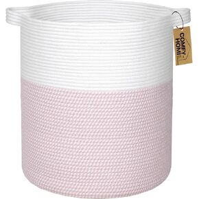 COMFY-HOMI XXL سلة بطانية 18 بوصة × 16 بوصة|سلة غسيل من الحبال القطنية|سلة منسوجة للتخزين|سلة هدايا فارغة لحديثي الولادة أو الرضع هدية للأولاد والبنات، سلة ألعاب للبطانية - أبيض/رمادي/رمادي داكن in Kuwait