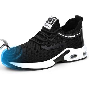 GLANOUDUN Steel Toe Shoes for Men Black Steel Toe Sneakers Lightweight Men's Work Shoes Durable Air Cushion Safety Shoes Puncture Resistant Steel Toe Tennis Shoes Indestructible Construction Footwear