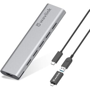 WAVLINK Aluminum NVMe Enclosure, USB Type-C 10Gbps to NVMe M.2 SSD Enclosure, NVMe PCI-E M.2 SSD Case Support UASP for NVMe SSD Size 2230/2242/2260/2280 (up to 2TB) with Type-C OTG Converter