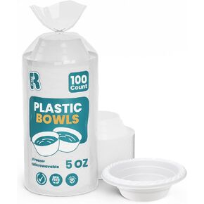 R-kay 12 Oz Plastic Bowls - 100 Count Microwavable Disposable Bowls - Strong Heavy Duty And Sturdy White Plastic Bowls Disposable