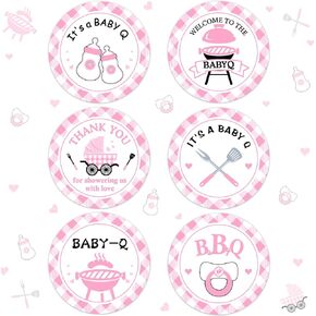 48PCS BBQ Baby Shower Stickers, BBQ Baby Shower Decorations for Girl Pink, Baby Que Shower Decorations Stickers Party Favors Baby Q Thank You Stickers