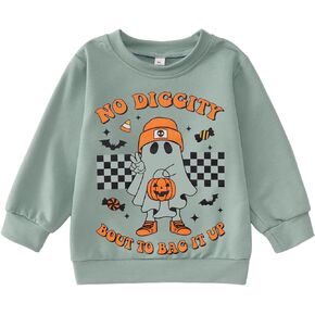 IZYJOY Toddler Halloween Sweatshirt Baby Girl Boy Ghost Graphic Pullover Top No Diggity Spooky Season Long Sleeve Fall Shirt
