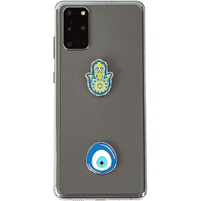 Metal Charm Stickers for Cell Phone Cases. Blue Evil Eye and Hamsa. Set of 2. Reusable & Removable. Leaves No Residue. Universal Spiritual Symbols of Protection and Good Luck. (Blue Greek Evil Eye and