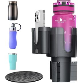 2 in 1Car Cup Holder Expander Adapter with Phone Holder, Adjustable Base Compatible with Yeti 20/36/46oz, Hydro Flasks 32/40oz, Fits Most Cup Holder, Diameter Bottles in 3.4"-4.0"