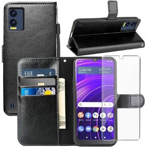 for Blu View Speed 5g Case,with Screen Protector,PU Leather Wrist Strap Card Slots Shockproof Protective Flip Cover phone Wallet Case for Blu View Speed 5g, Black