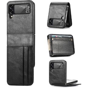 ZCDAYE Wallet Case for Samsung Galaxy Z Flip 4 Case,Samsung Galaxy Z Flip 4 5G (2022) Case, Z Flip 4 Leather Case with Card Holder - Black
